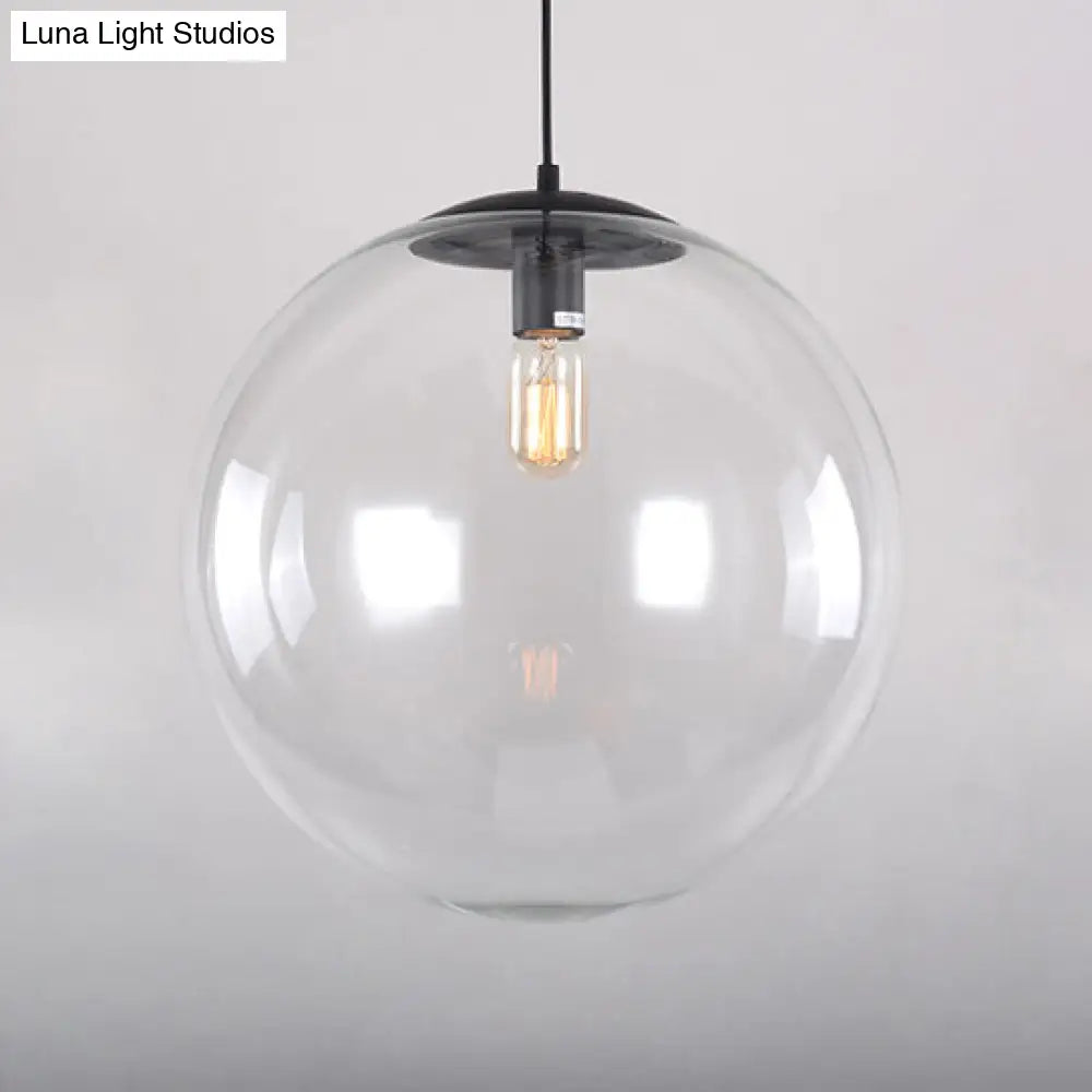 Industrial Globe Pendant Lighting - Clear Glass Hanging Ceiling Light Black/Chrome Various Widths