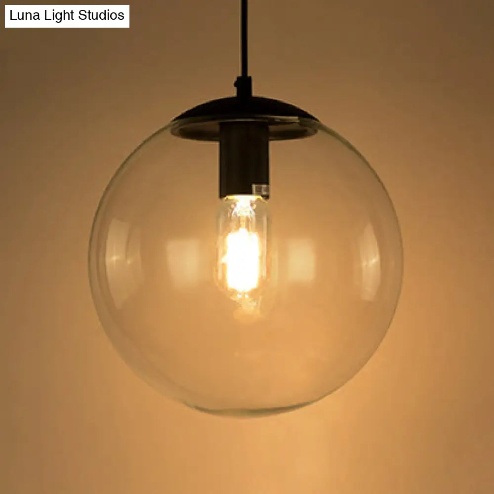 Industrial Globe Pendant Lighting - Wide 1-Light Clear Glass Ceiling Light (6’/8’/12’) Black/Chrome