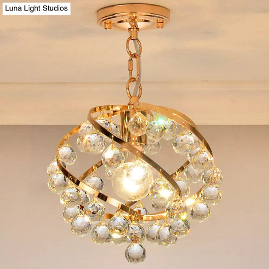 Industrial Gold Clear Crystal Orb Pendant Light For Foyer With Hanging Ceiling Mount - 1