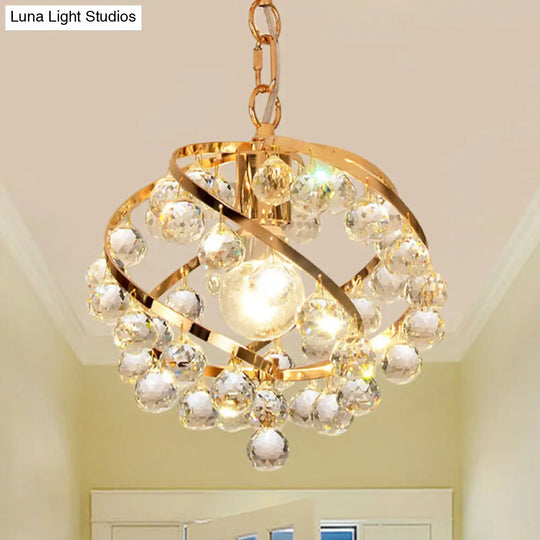 Industrial Gold Clear Crystal Orb Pendant Light For Foyer With Hanging Ceiling Mount - 1