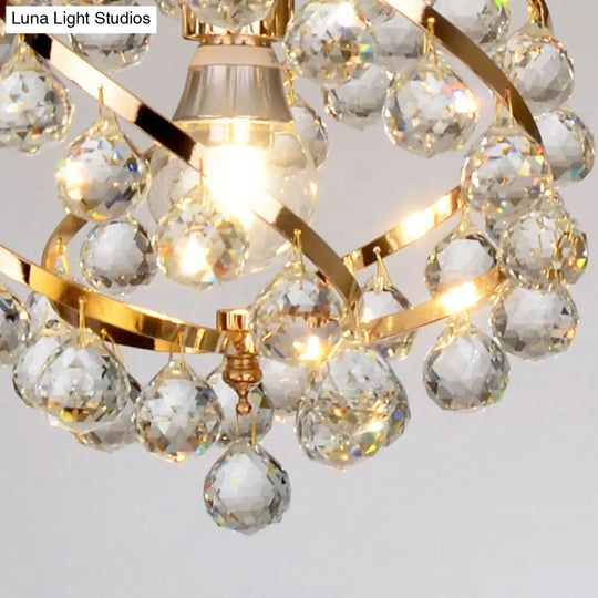 Industrial Gold Crystal Orb Pendant Light - Stylish Ceiling Fixture For Foyer