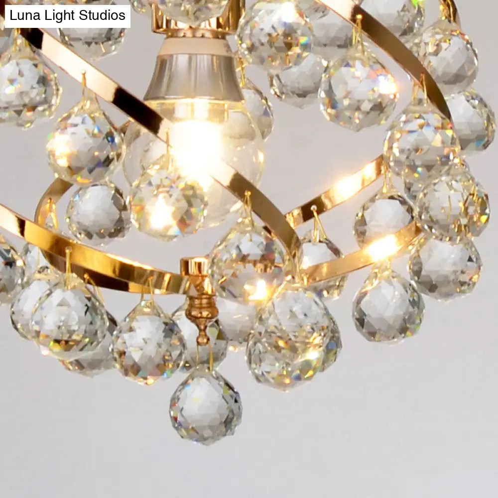 Industrial Gold Clear Crystal Orb Pendant Light For Foyer With Hanging Ceiling Mount - 1