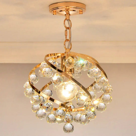 Industrial Gold Crystal Orb Pendant Light - Stylish Ceiling Fixture For Foyer