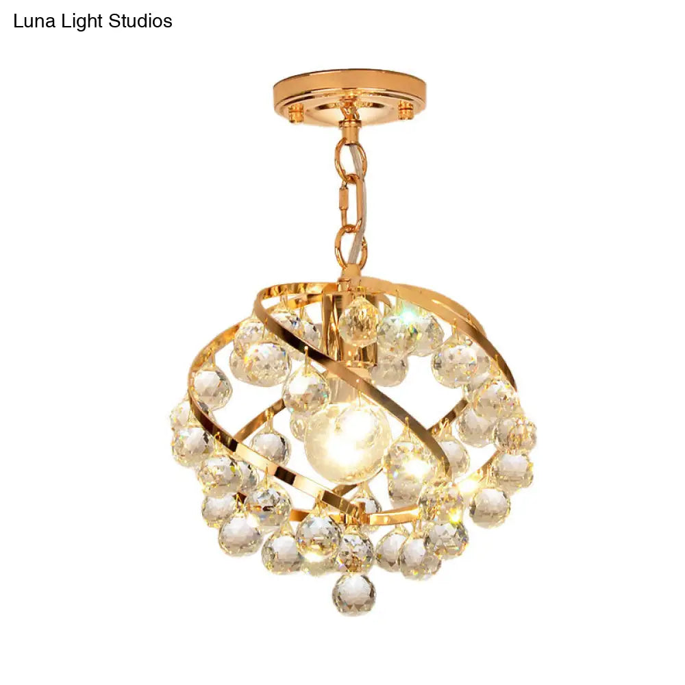 Industrial Gold Clear Crystal Orb Pendant Light For Foyer With Hanging Ceiling Mount - 1