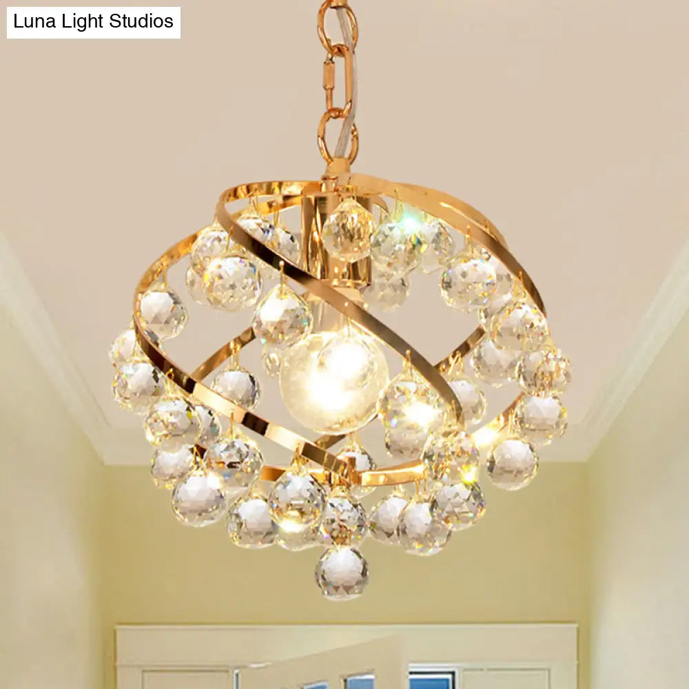 Industrial Gold Crystal Orb Pendant Light - Stylish Ceiling Fixture For Foyer