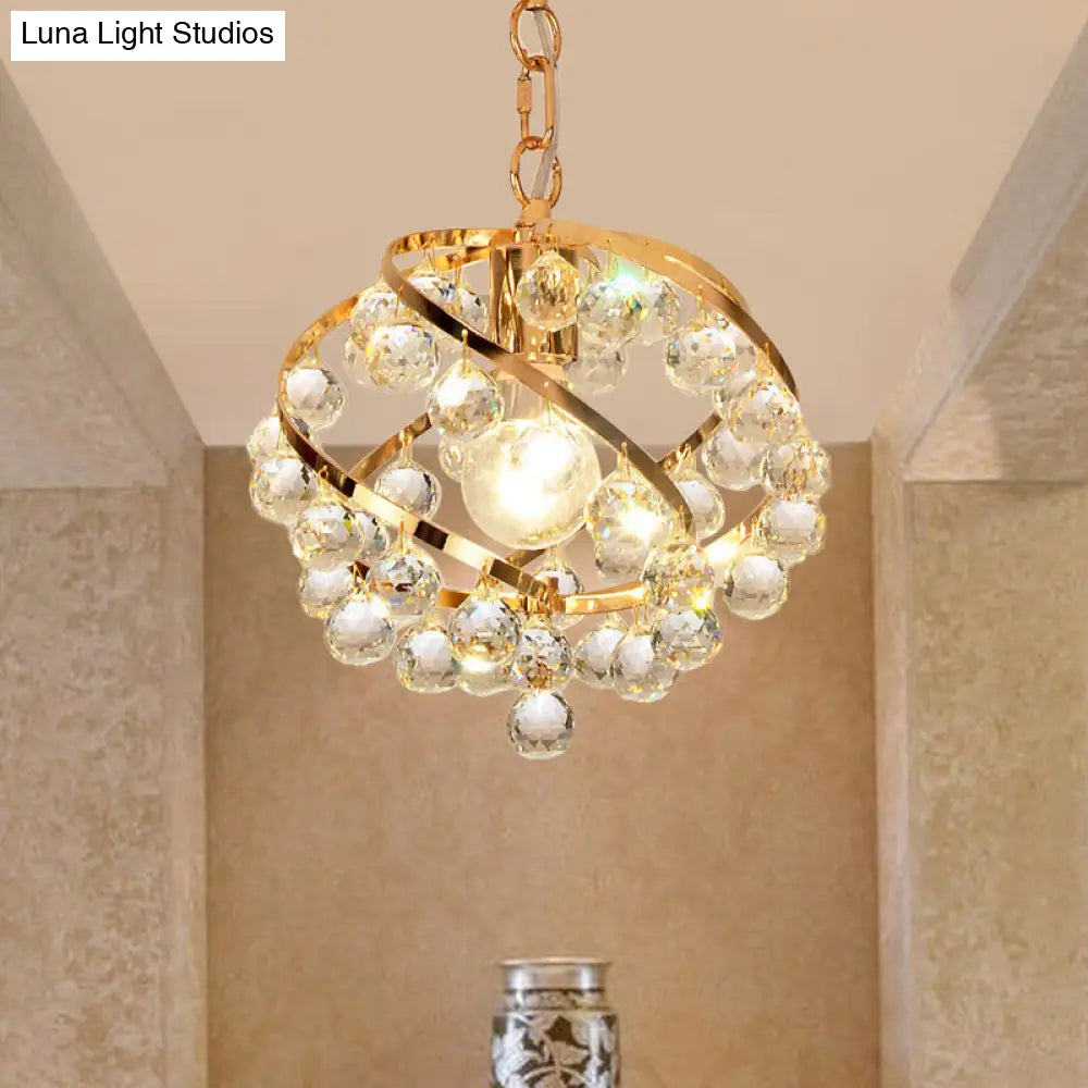 Industrial Gold Clear Crystal Orb Pendant Light For Foyer With Hanging Ceiling Mount - 1