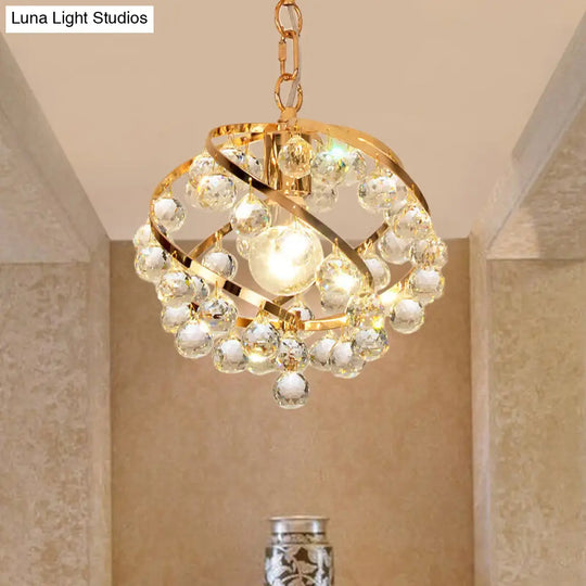 Industrial Gold Clear Crystal Orb Pendant Light For Foyer With Hanging Ceiling Mount - 1