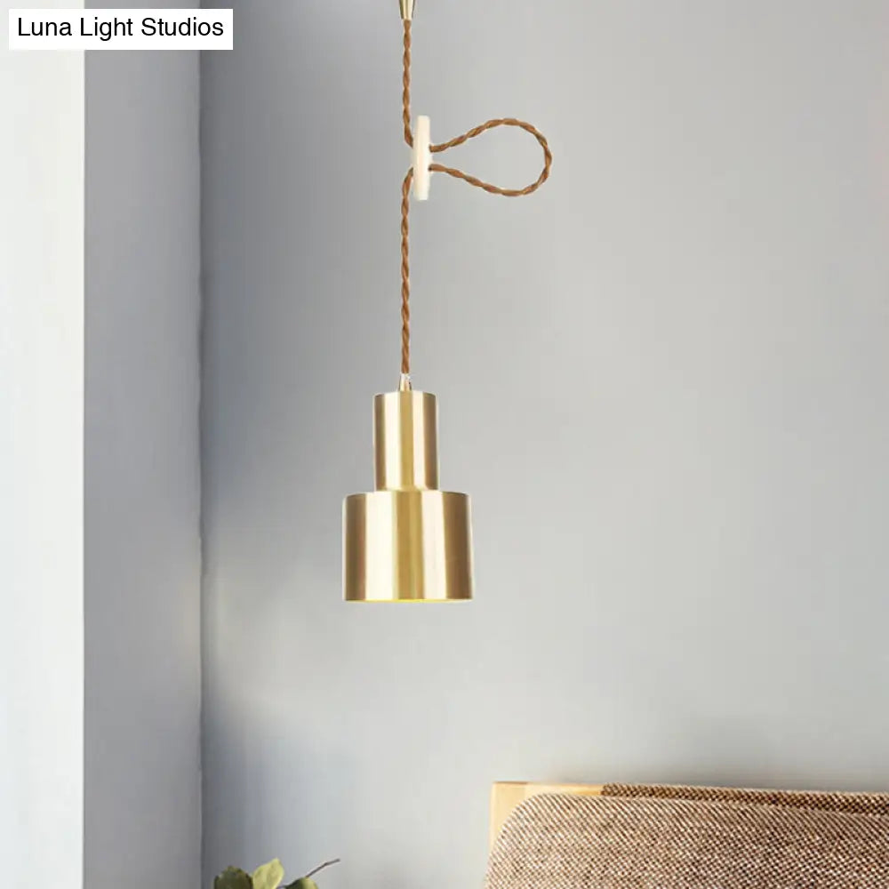 Industrial Gold Metallic Cylinder Pendant Light With Adjustable Ceiling Hang Fixture