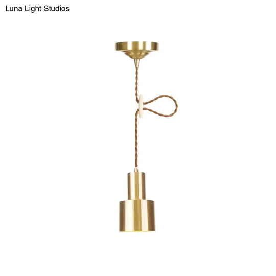 Industrial Gold Metallic Cylinder Pendant Light With Adjustable Ceiling Hang