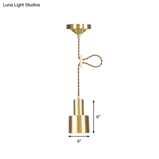 Industrial Gold Metallic Cylinder Pendant Light With Adjustable Ceiling Hang