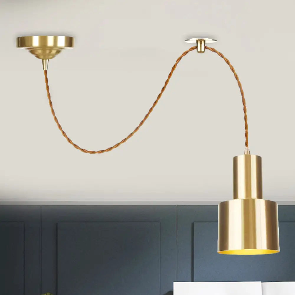 Industrial Gold Metallic Cylinder Pendant Light With Adjustable Ceiling Hang / B