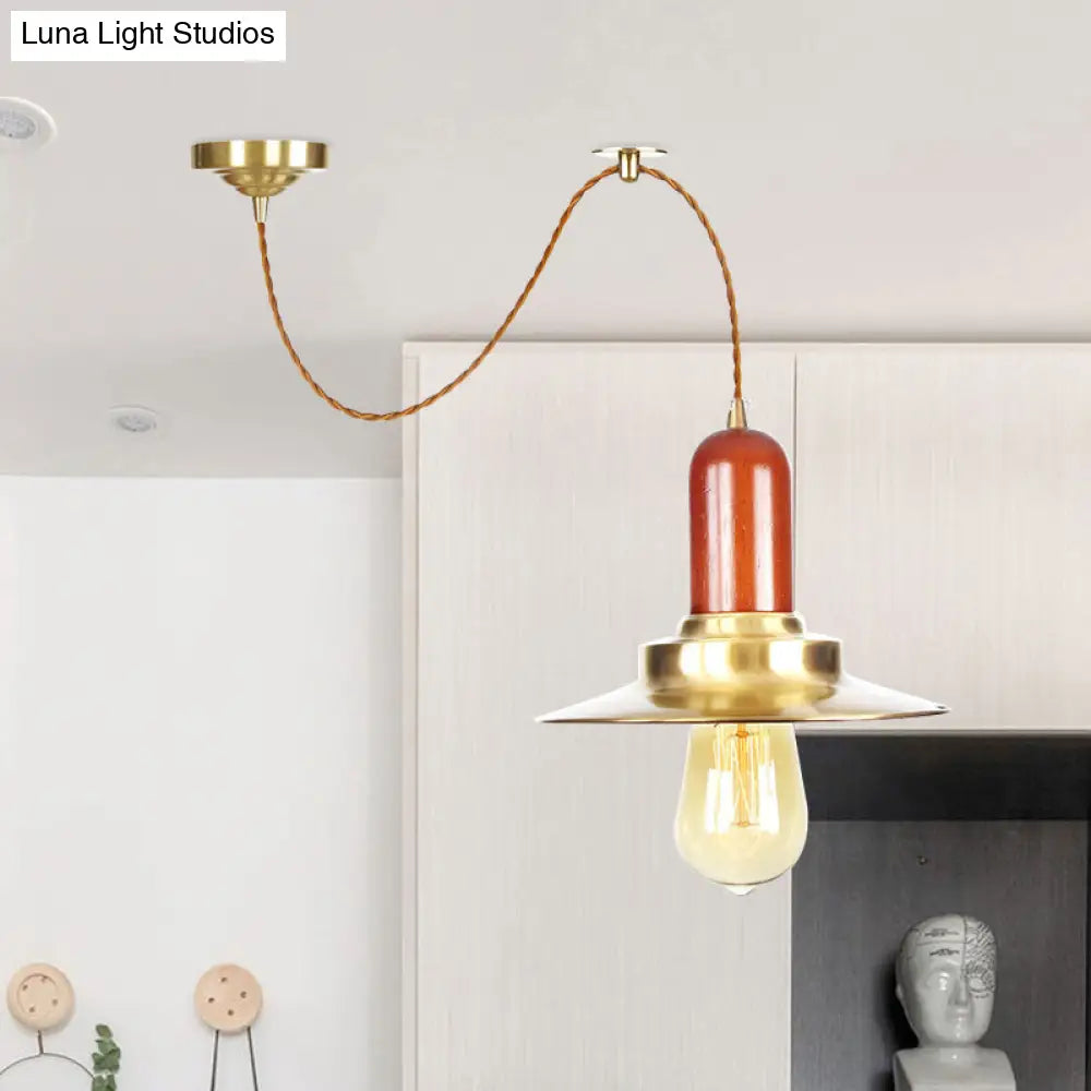 Industrial Gold Pendant Light - Stylish Flat Bulb Shape Ceiling Fixture