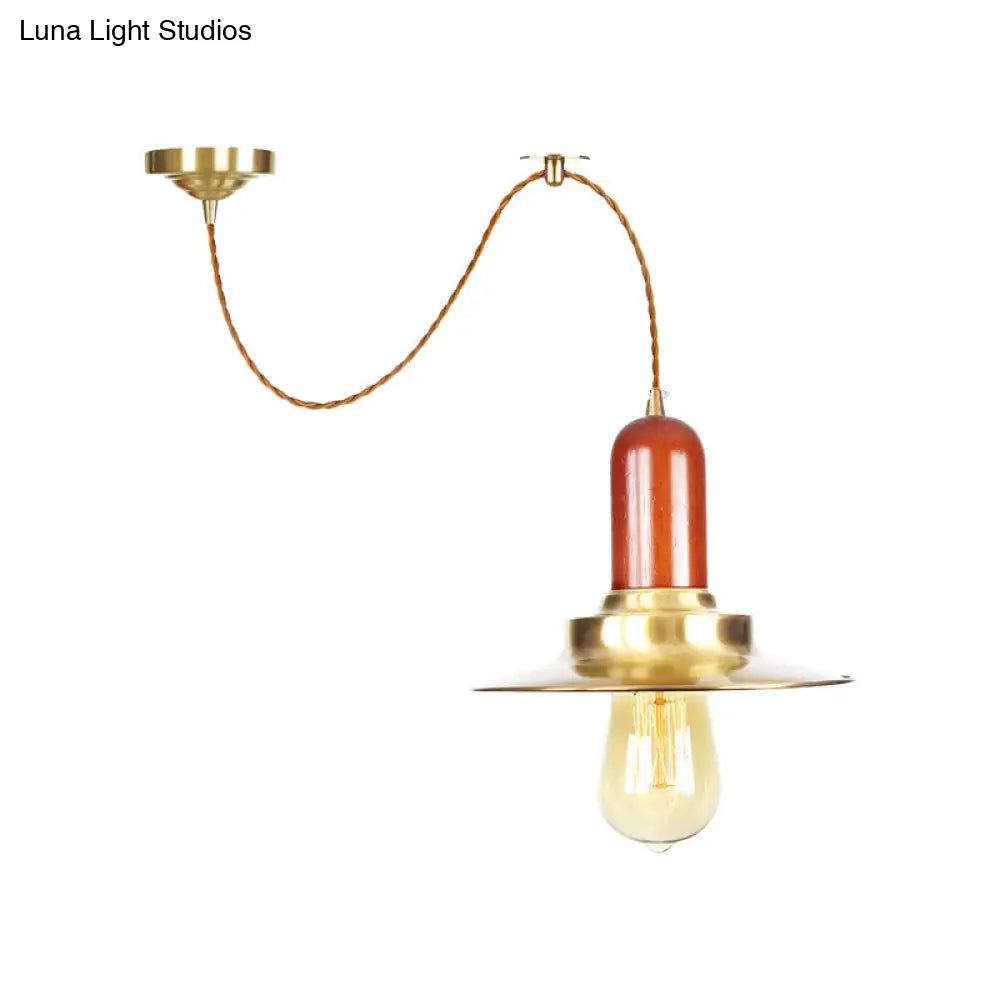 Industrial Gold Pendant Light - Stylish Flat Bulb Shape Ceiling Fixture