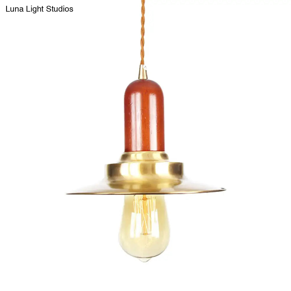 Industrial Gold Pendant Light - Stylish Flat Bulb Shape Ceiling Fixture