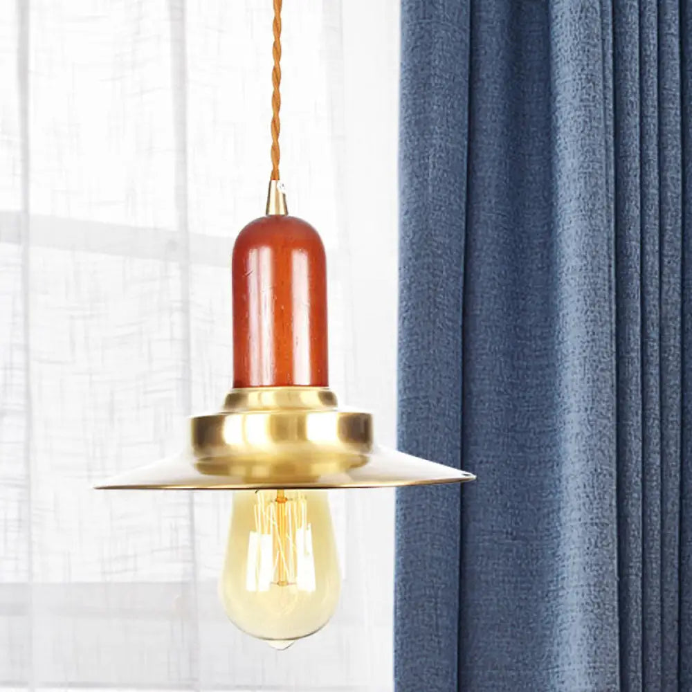 Industrial Gold Pendant Lighting - Flat Shape Bulb Fixture With Metallic Finish For Stylish Ceiling