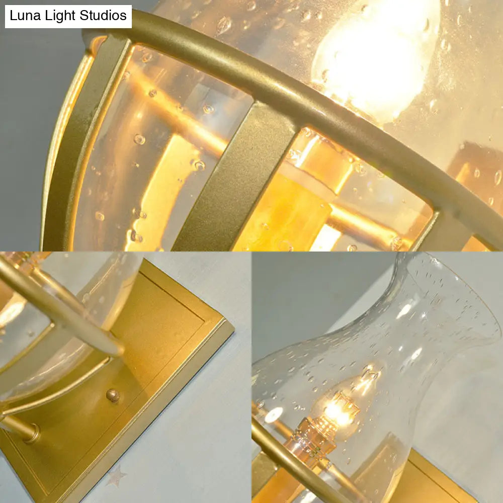 Industrial Gold Seeded Glass Vase Sconce For Bathroom Wall Lighting