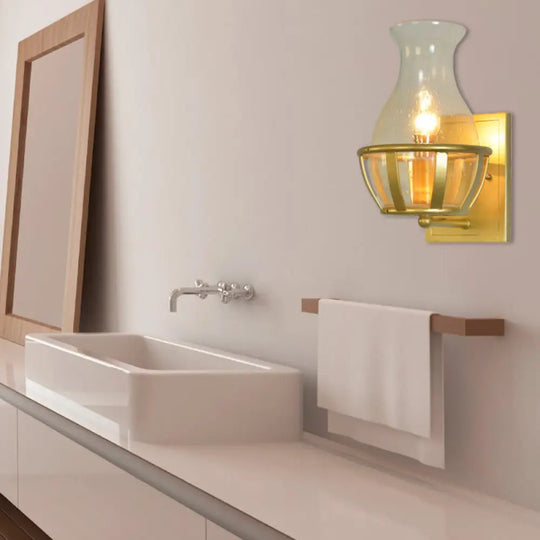 Industrial Gold Seeded Glass Vase Sconce For Bathroom Wall Lighting