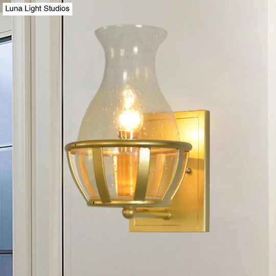 Industrial Gold Seeded Glass Vase Sconce For Bathroom Wall Lighting