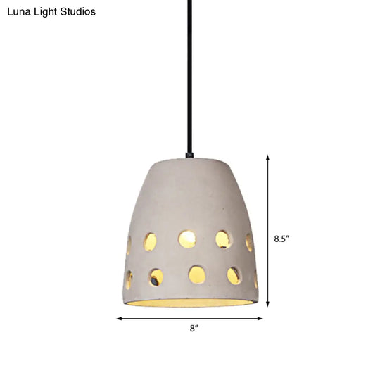 Industrial Gray Bucket Pendant Light With Hollow Out Design For Dining Table - 1 Head Hanging Lamp