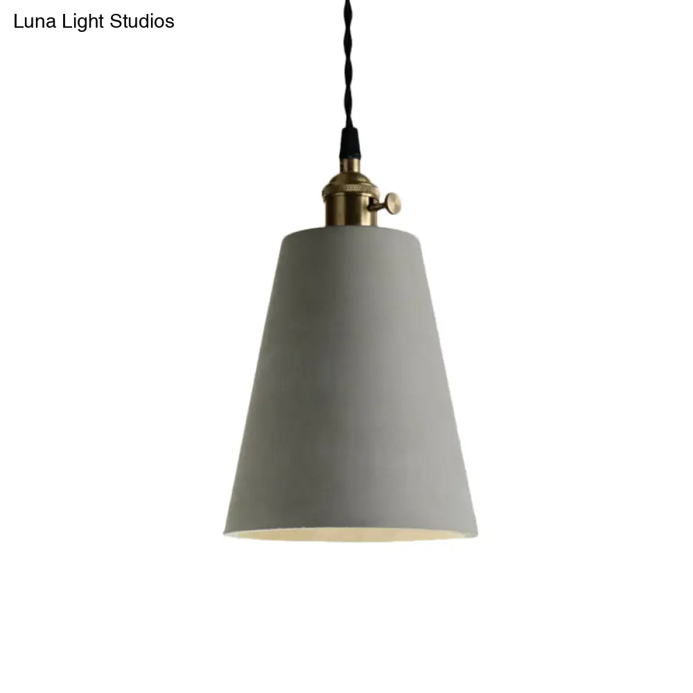 Industrial Gray Cement And Metal Pendant Lighting Fixture - 1 Light Cone/Round Design Ideal For