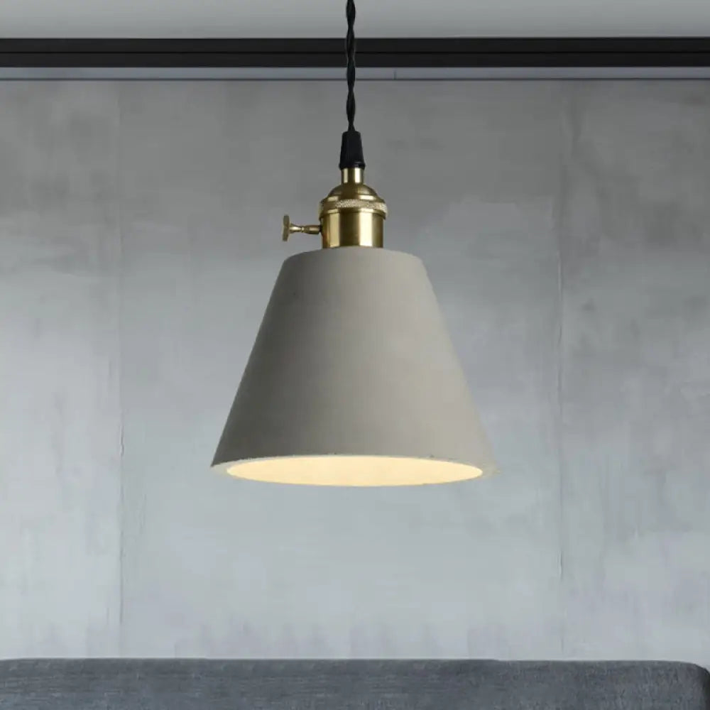 Industrial Gray Cement And Metal Pendant Lighting Fixture - 1 Light Cone/Round Design Ideal For