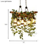 Industrial Green Lantern Wooden Chandelier - Led Restaurant Ceiling Light (3/6/8 Heads)