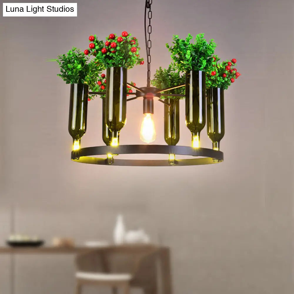 Industrial Green Metal Chandelier With Plant Accents - 7/10 Heads 7 /