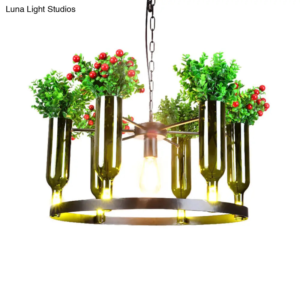 Industrial Green Metal Chandelier With Plant Accents - 7/10 Heads