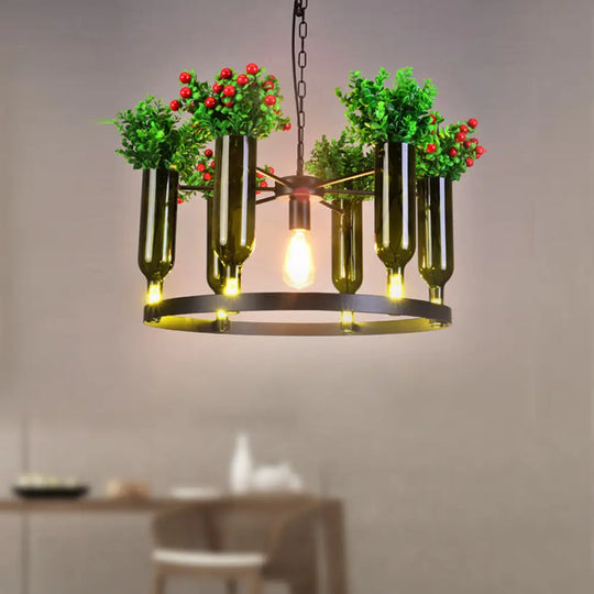 Industrial Green Metal Chandelier With Plant Decoration - 7/10 Head Round Ceiling Light 7 /