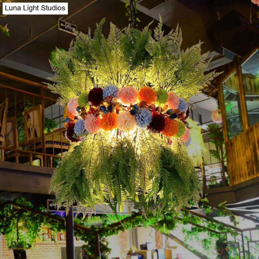 Industrial Green Metal Pendant Lamp With Led Plant Drop - Perfect For Restaurants