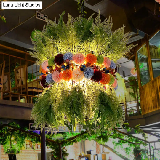 Industrial Green Metal Pendant Lamp With Led Plant Drop - Perfect For Restaurants
