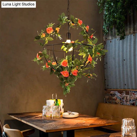 Industrial Green Metal Pendant Lamp With Led Bulb - Restaurant Hanging Light Fixture Kit Featuring