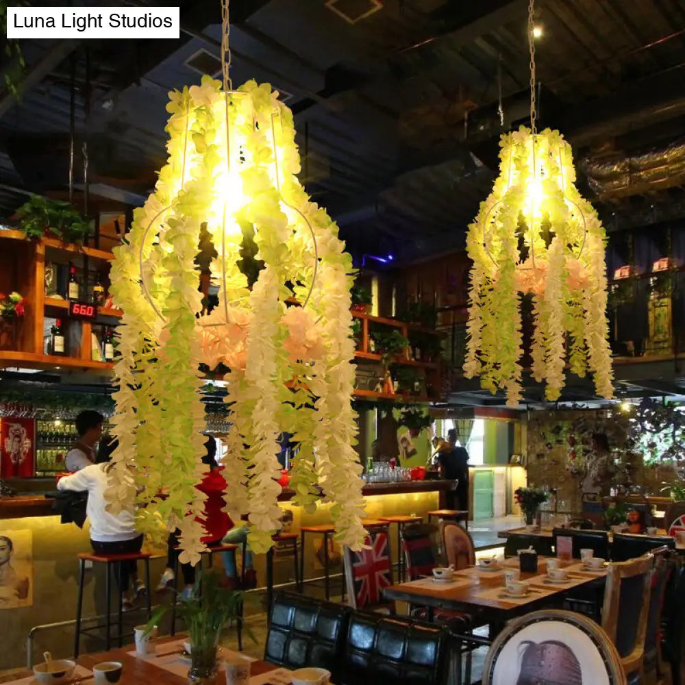Industrial Pendant Light With Plant Decoration - Green Urn Suspension For Restaurants