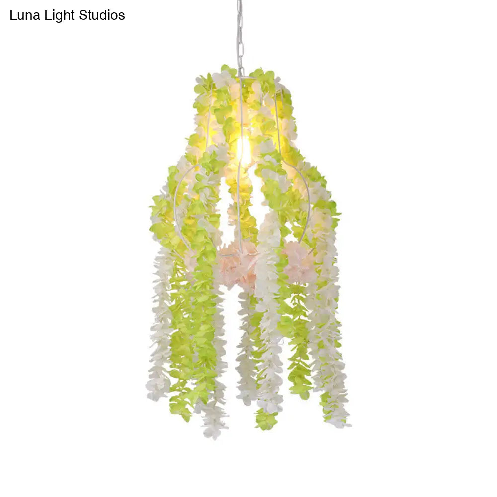 Industrial Green Urn Suspension Pendant Light With Plant Decoration - Perfect For Restaurants