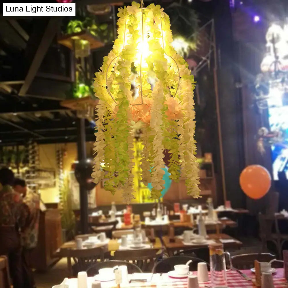 Industrial Pendant Light With Plant Decoration - Green Urn Suspension For Restaurants