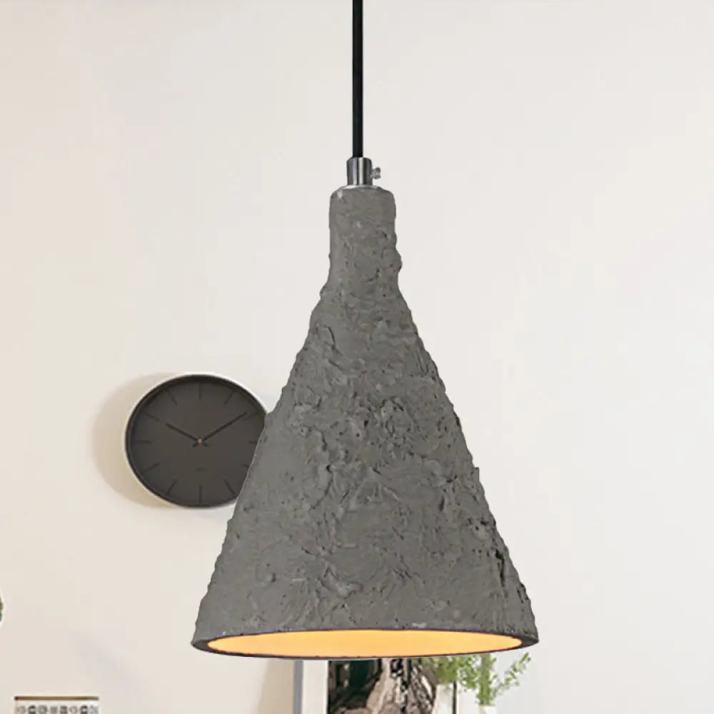 Industrial Grey Cement Pendant Lighting With Funnel Shade - 1 Light Suspension For Restaurants