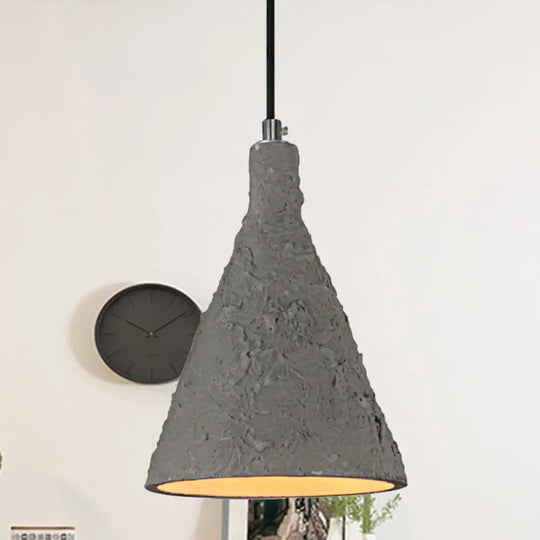 Industrial Grey Cement Pendant Lighting With Funnel Shade - 1 Light Suspension For Restaurants