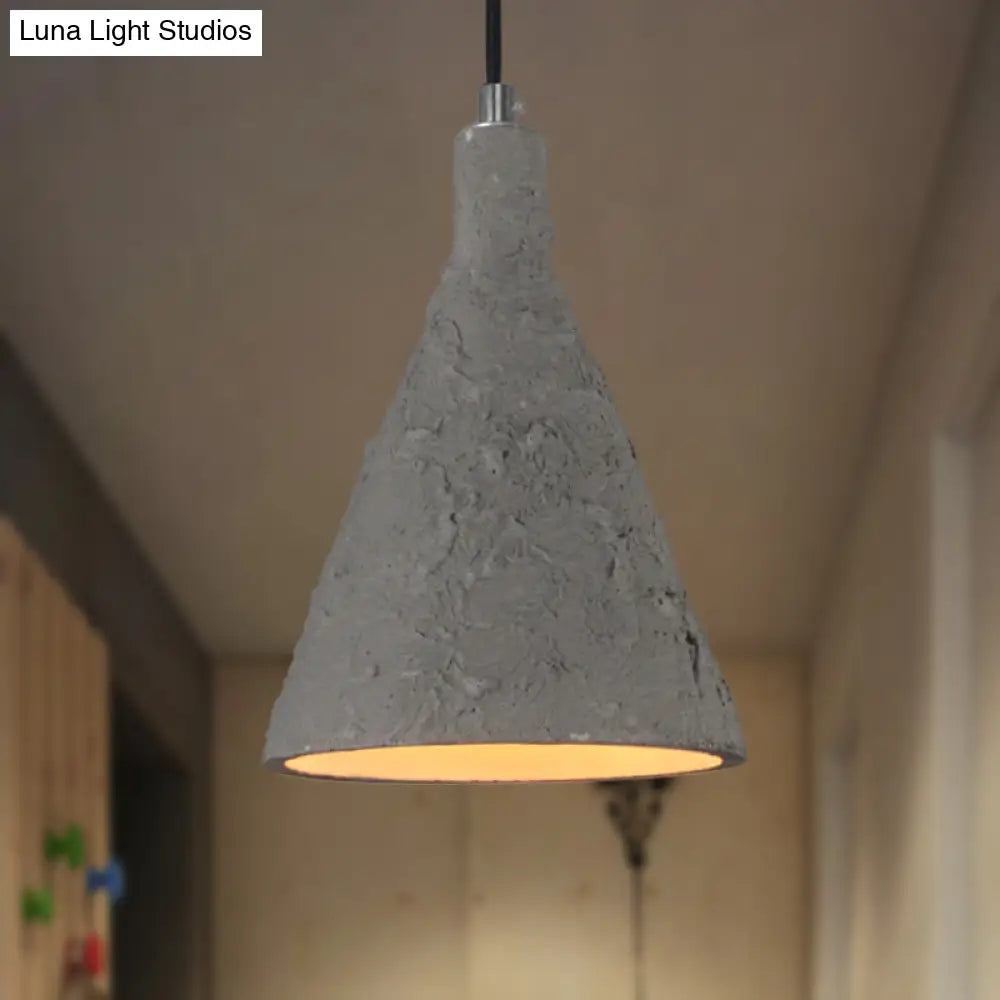 Industrial Grey Cement Pendant Lighting With Funnel Shade - 1 Light Suspension For Restaurants