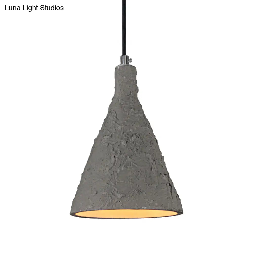 Industrial Grey Cement Pendant Lighting With Funnel Shade - 1 Light Suspension For Restaurants