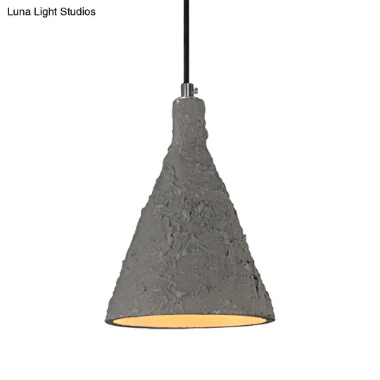 Industrial Grey Cement Pendant Lighting With Funnel Shade - 1 Light Suspension For Restaurants