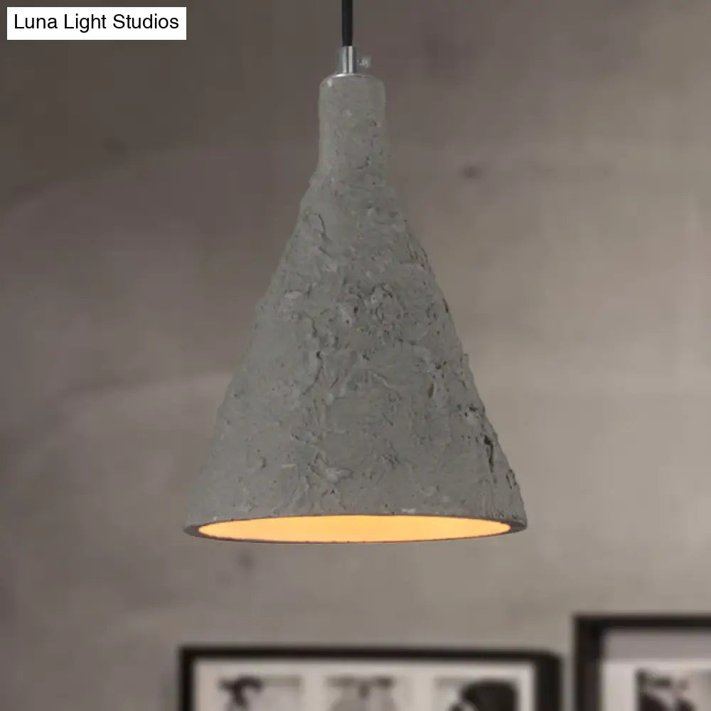 Industrial Grey Cement Pendant Lighting With Funnel Shade - 1 Light Suspension For Restaurants