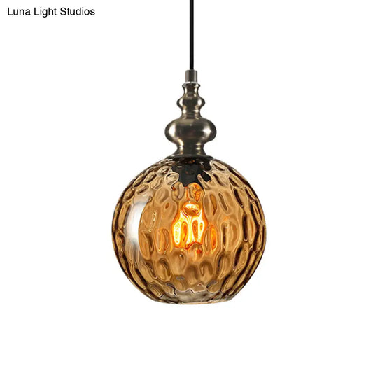 Industrial Grey Round Pendant Light With Dimpled Glass - Single Bulb Hanging Ceiling Fixture