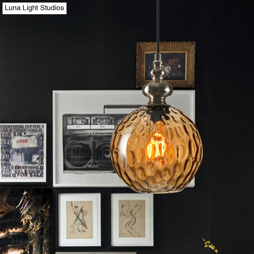 Industrial Grey Round Pendant Light With Dimpled Glass - Single Bulb Hanging Ceiling Fixture