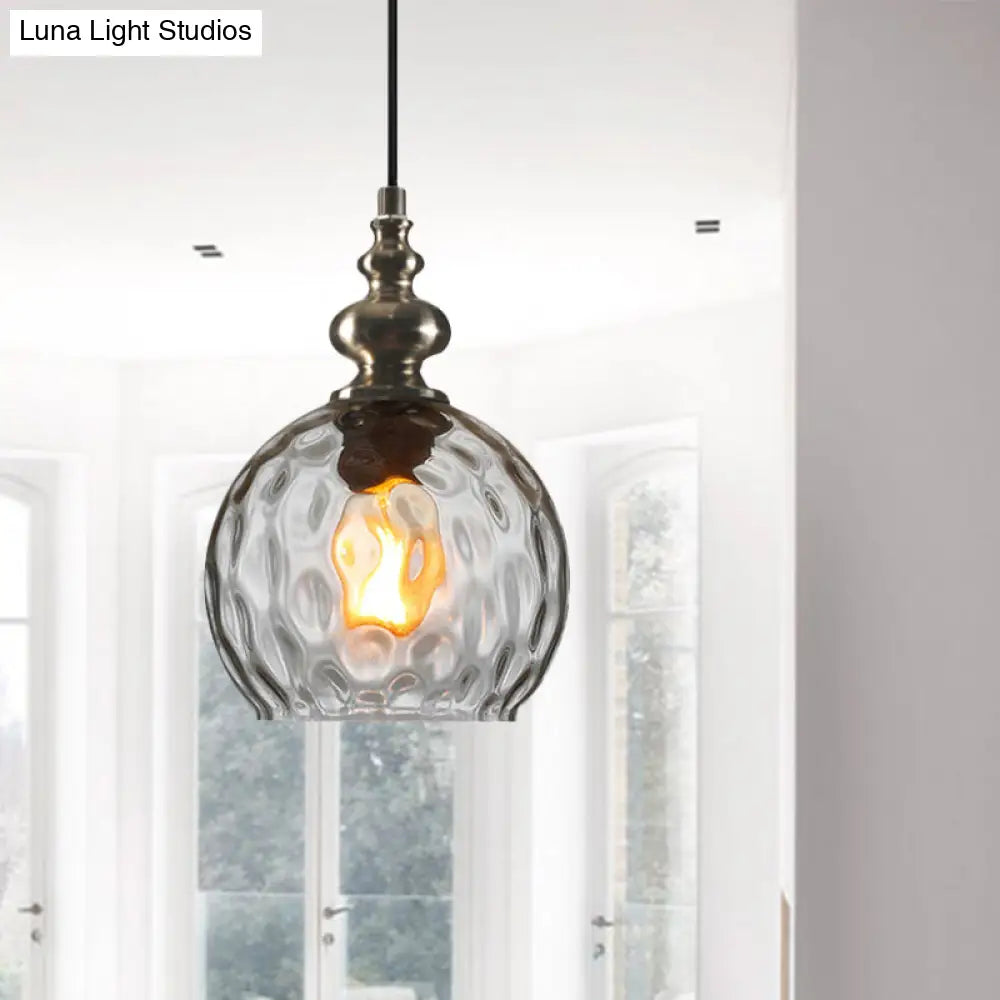 Industrial Grey/Clear/Amber Dimpled Glass Pendant Light With Single Bulb