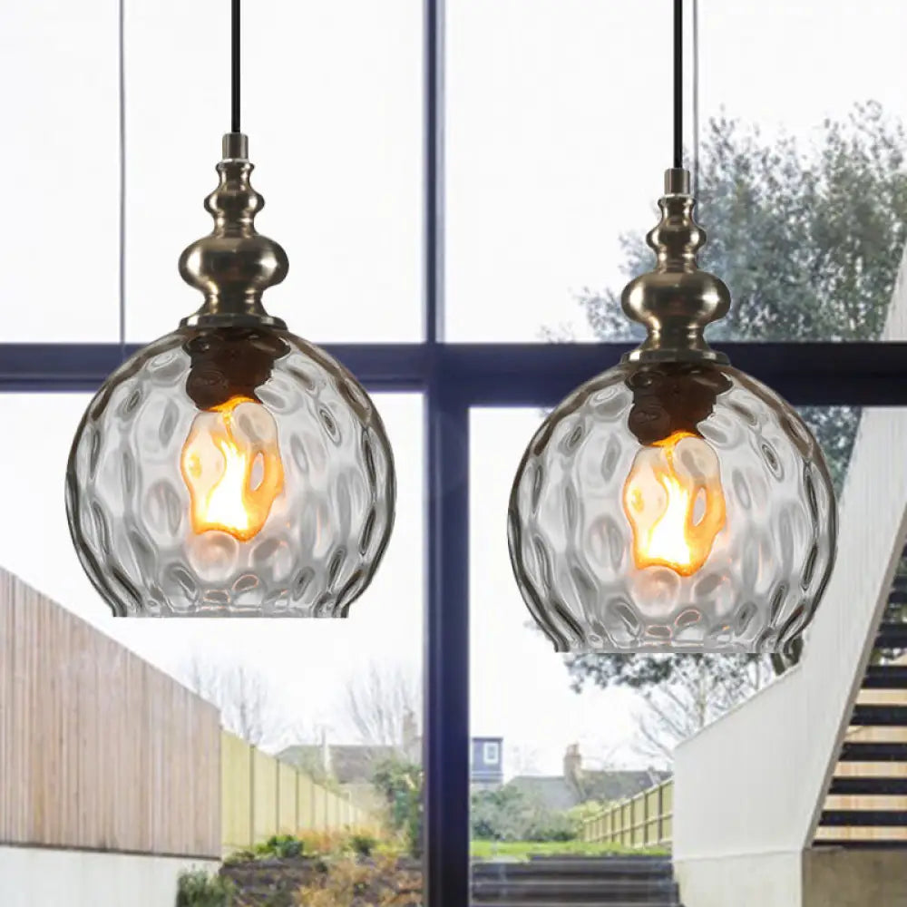 Industrial Grey/Clear/Amber Dimpled Glass Pendant Light With Single Bulb Clear