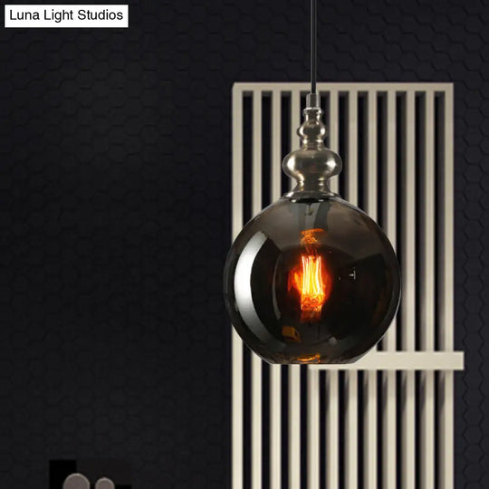 Industrial Grey Round Pendant Light With Dimpled Glass - Single Bulb Hanging Ceiling Fixture