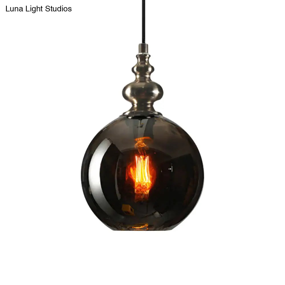 Industrial Grey/Clear/Amber Dimpled Glass Pendant Light With Single Bulb