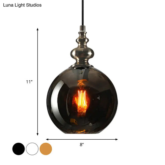 Industrial Grey Round Pendant Light With Dimpled Glass - Single Bulb Hanging Ceiling Fixture