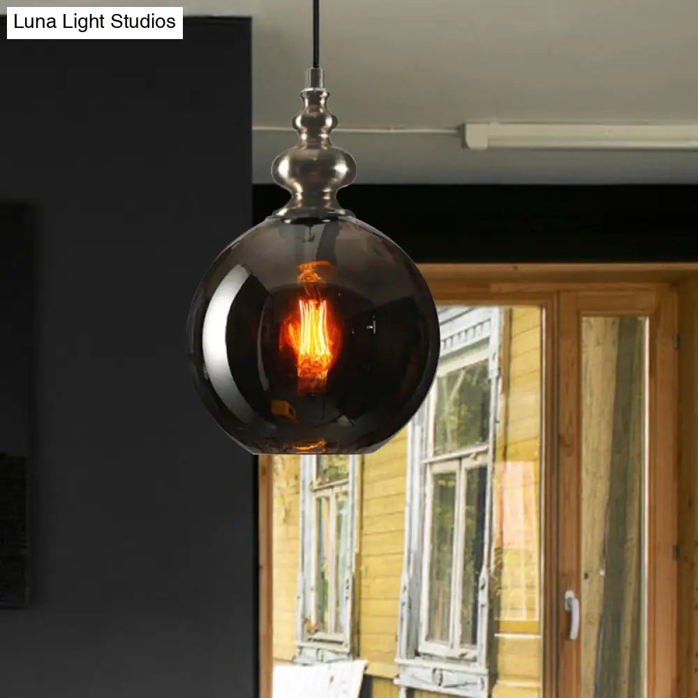 Industrial Grey Round Pendant Light With Dimpled Glass - Single Bulb Hanging Ceiling Fixture