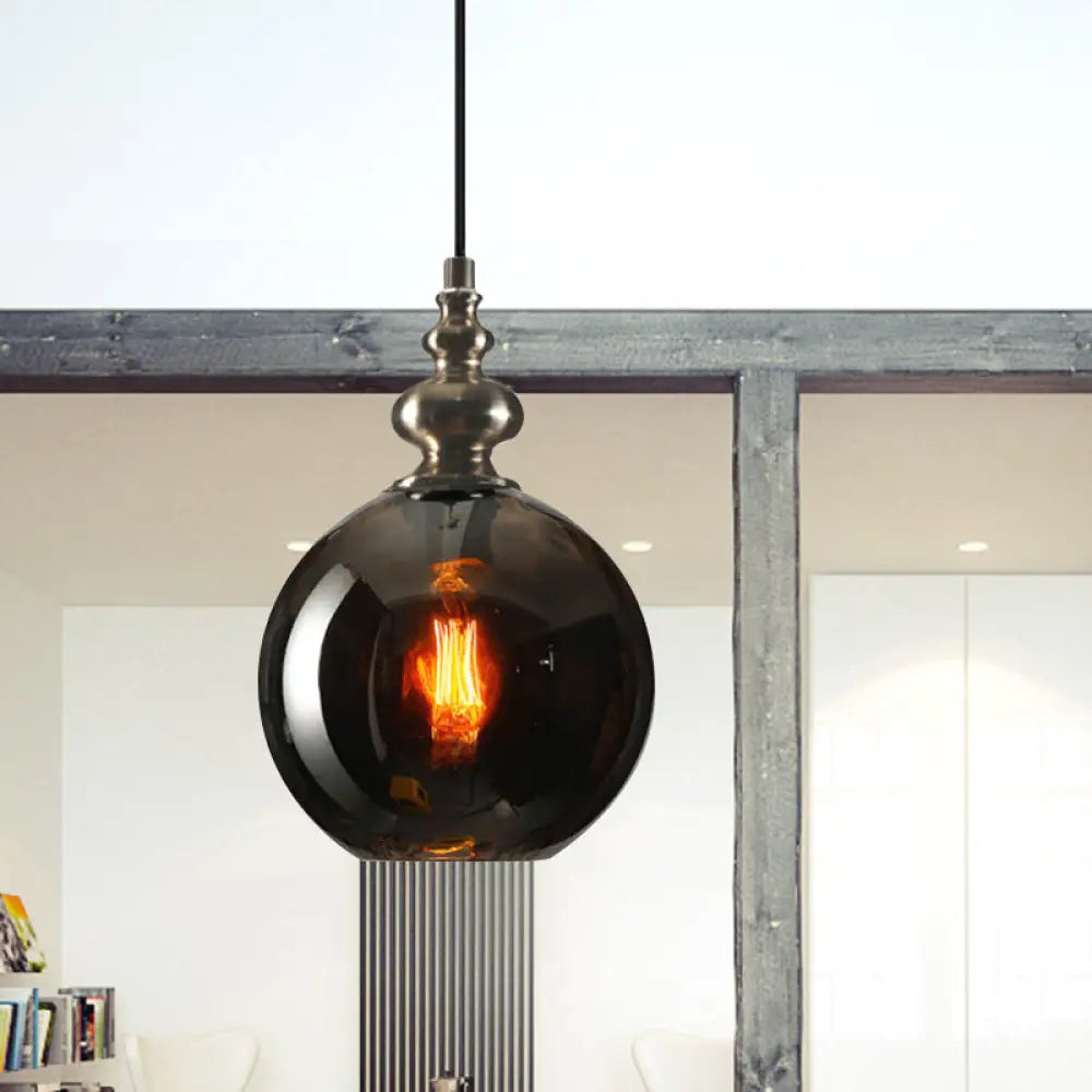 Industrial Grey/Clear/Amber Dimpled Glass Pendant Light With Single Bulb Grey